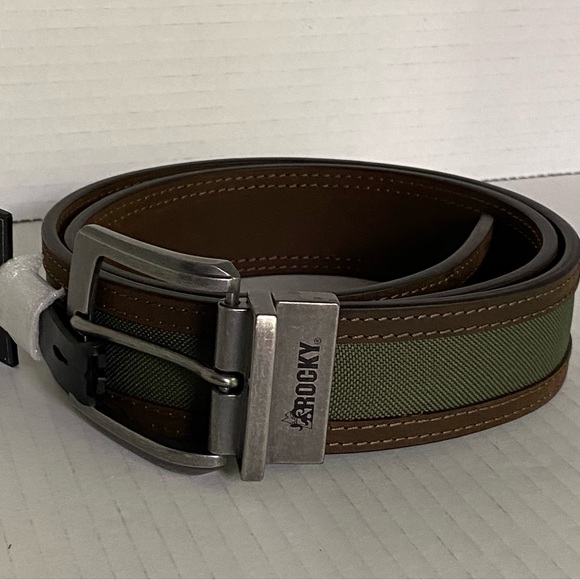 NWT Rocky leather belt with tooled metal and camo inserts size 34 - Picture 2 of 12